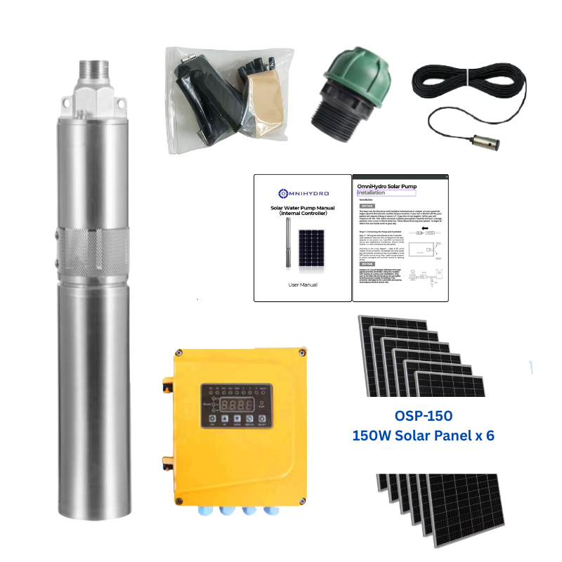 3OSP7-262E | Up to 262 ft, 7.1 GPM, 0.8HP, solar submersible pump, with external controller