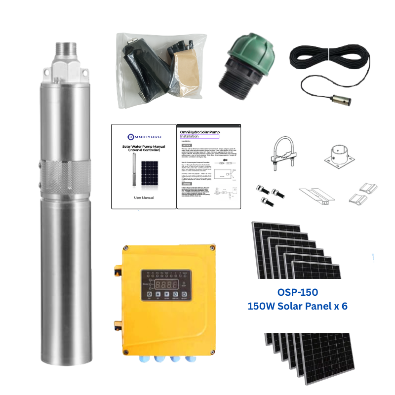 3OSP7-262E | Up to 262 ft, 7.1 GPM, 0.8HP, solar submersible pump, with external controller