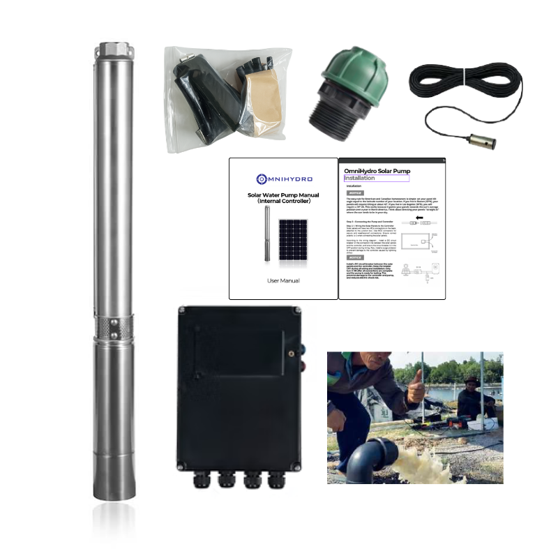 3OSP16-288 | Up to 288 ft, 15.9 GPM, 0.8HP, solar submersible pump, with internal MPPT controller