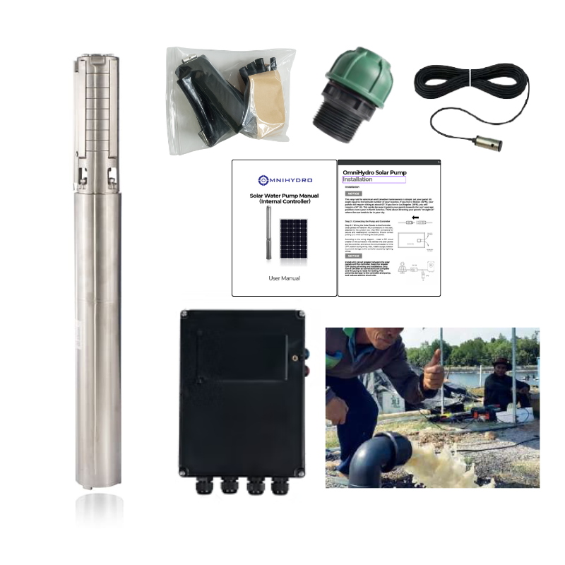 4OSP66-217 | Up to 217 ft, 66.7 GPM, 1.61 HP, solar submersible pump, with internal MPPT controller