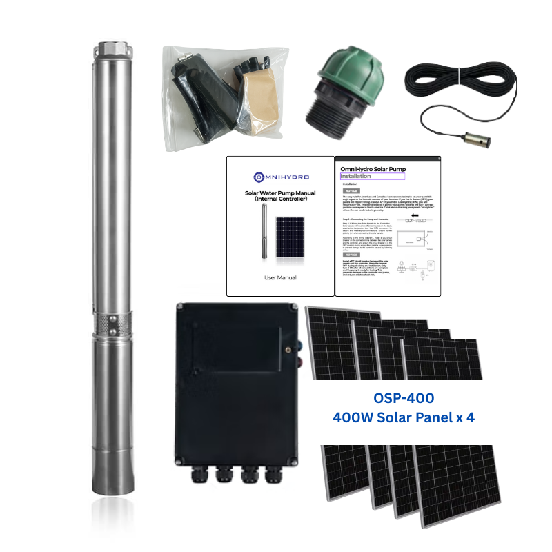 3OSP18-394 | Up to 394 ft, 17.6 GPM, 1.6HP, solar submersible pump, with internal MPPT controller