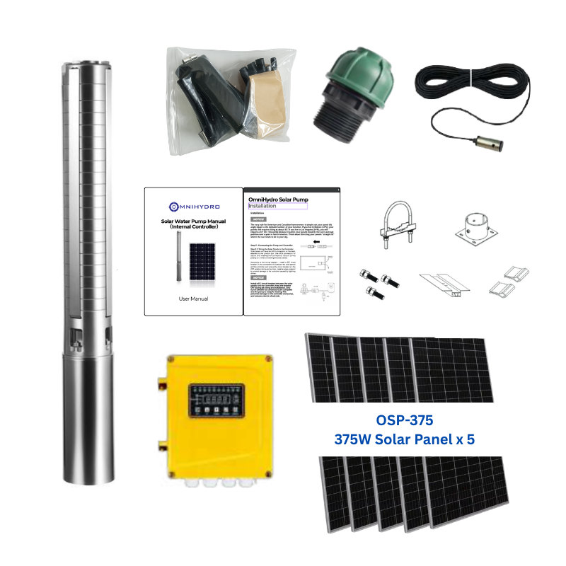 OmniHydro 3OSP24-216 solar submersible pump up to 216 ft with 24 GPM and 1.5HP