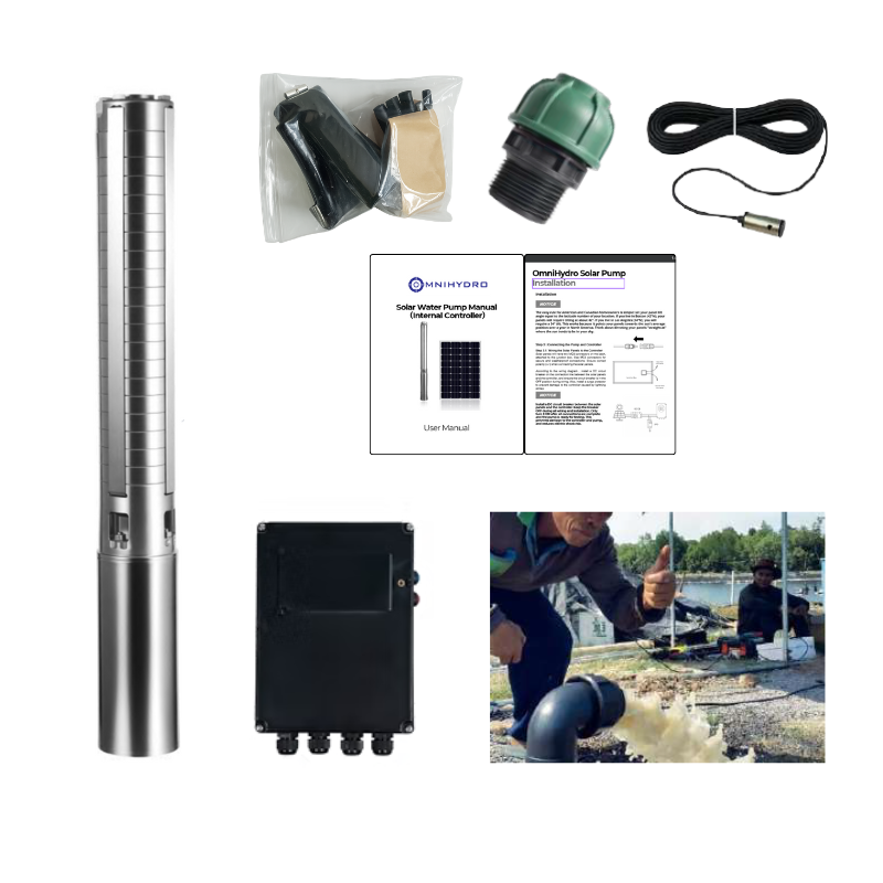 3OSP24-426 | Up to 426 ft, 24 GPM, 1.3HP, solar submersible pump, with internal MPPT controller