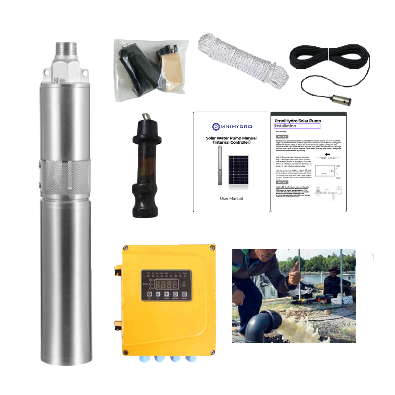 3OSP7-262E | Up to 262 ft, 7.1 GPM, 0.8HP, solar submersible pump, with external controller