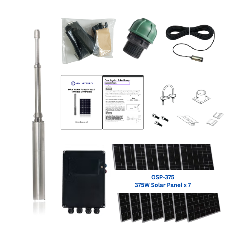 4OSP12-259 | Up to 459 ft, 12.2 GPM, 2.41 HP, solar submersible pump, with internal MPPT controller