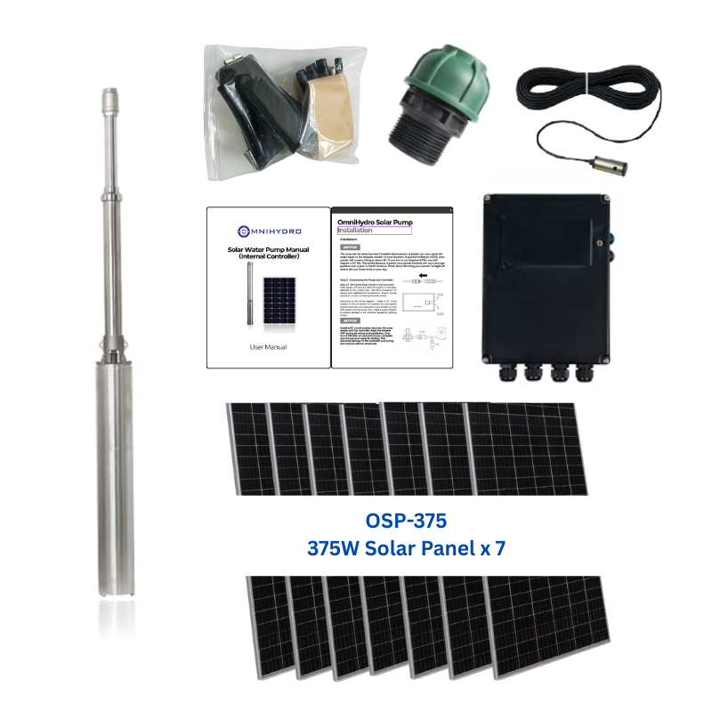 4OSP12-259 | Up to 459 ft, 12.2 GPM, 2.41 HP, solar submersible pump, with internal MPPT controller