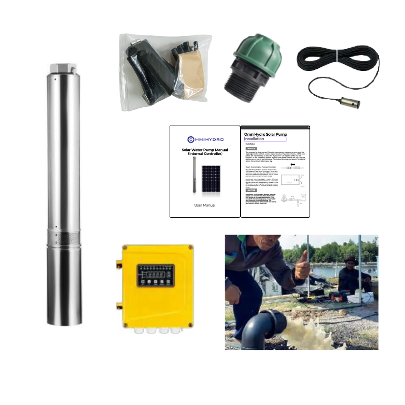 4OSP30-984 | Up to 984 ft, 30 GPM, 3 HP, solar submersible pump, with internal MPPT controller