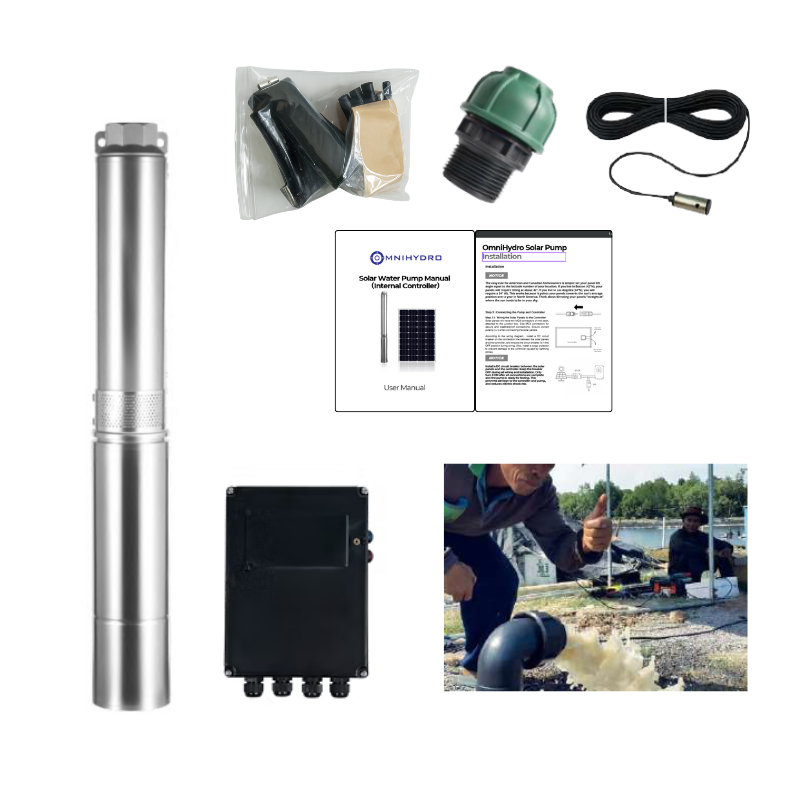 4OSP30-984 | Up to 984 ft, 30 GPM, 3 HP, solar submersible pump, with internal MPPT controller