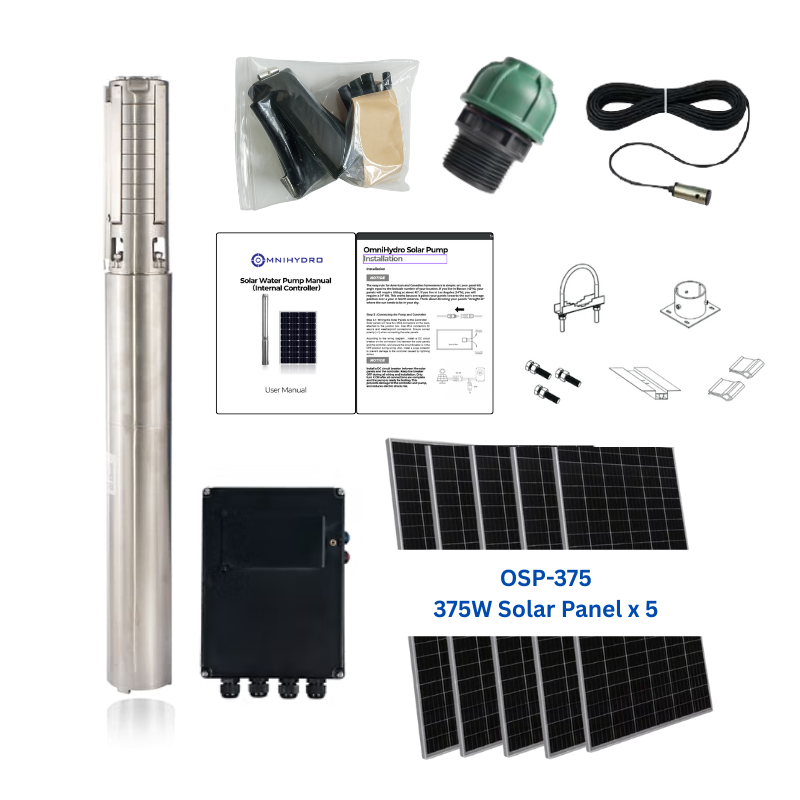 4OSP66-217 | Up to 217 ft, 66.7 GPM, 1.61 HP, solar submersible pump, with internal MPPT controller