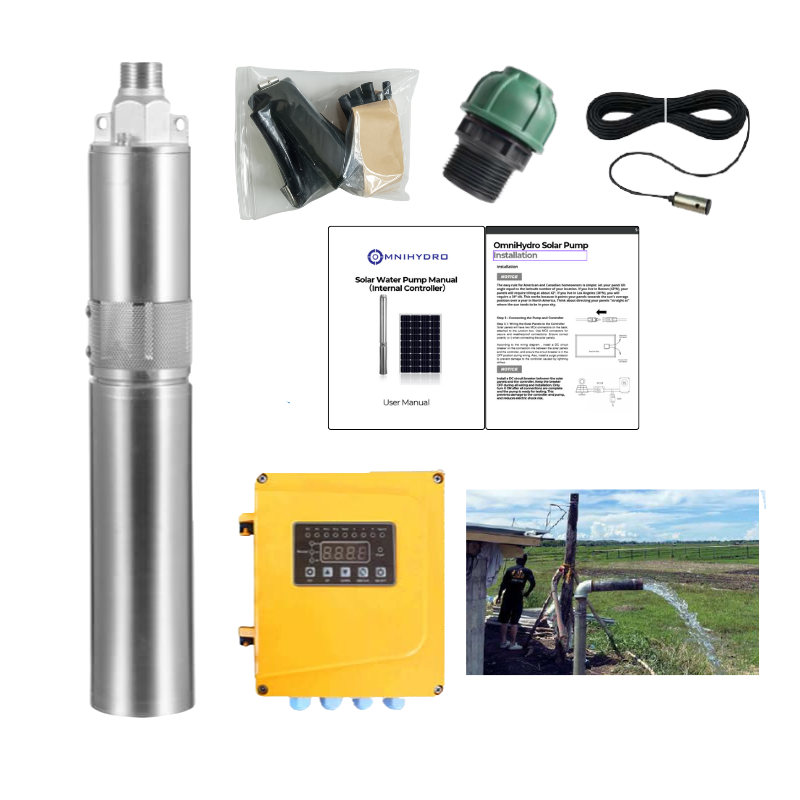 3OSP15-197E | Up to 197 ft, 14.5 GPM, 0.8HP, solar submersible pump, with external controller