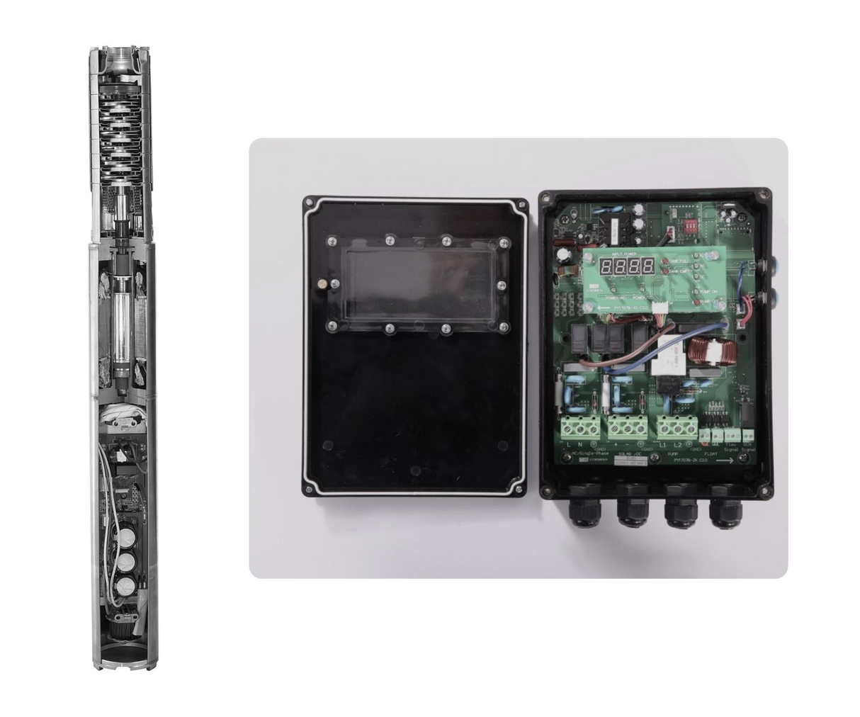 3OSP16-288 | Up to 288 ft, 15.9 GPM, 0.8HP, solar submersible pump, with internal MPPT controller