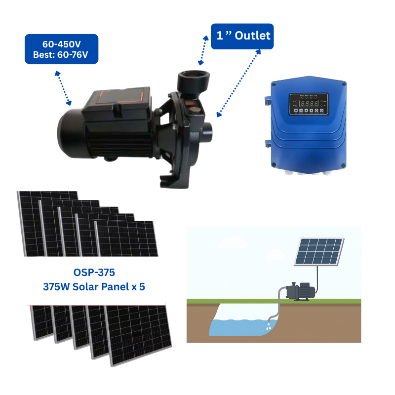 OSCP-700-22 | Up to 102 ft, 77 GPM, 700 W | Solar Surface Pump with External Controller