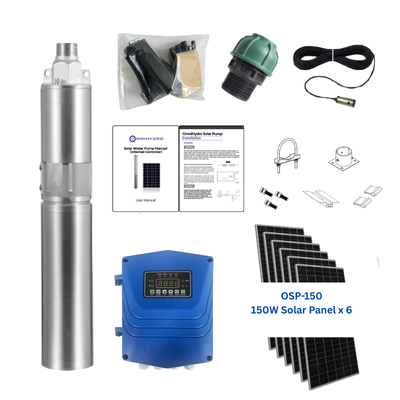 3OSP7-262E | Up to 262 ft, 7.1 GPM, 0.8HP, solar submersible pump, with external controller