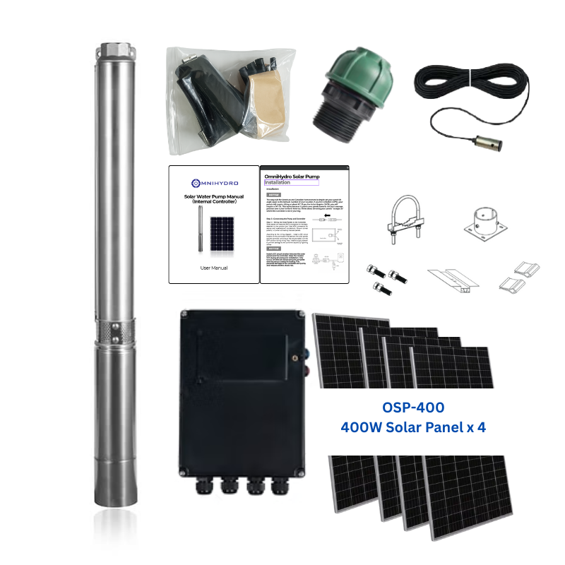 3OSP18-394 | Up to 394 ft, 17.6 GPM, 1.6HP, solar submersible pump, with internal MPPT controller