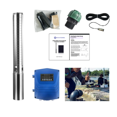 3OSP24-216 | Up to 216 ft, 24 GPM, 1.5HP, solar submersible pump, with internal MPPT controller