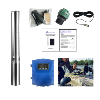 3OSP24-426 | Up to 426 ft, 24 GPM, 1.3HP, solar submersible pump, with internal MPPT controller