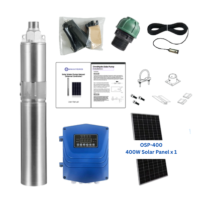 3OSP5-230E | Up to 230ft, 4.8 GPM, 0.4HP, solar submersible pump, with external MPPT controller