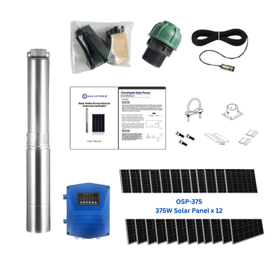 4OSP30-984 | Up to 984 ft, 30 GPM, 3 HP, solar submersible pump, with internal MPPT controller