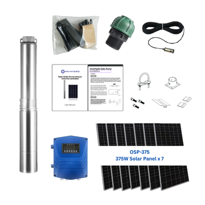 4OSP32-427 | Up to 427 ft, 32 GPM, 1.5HP, solar submersible pump, with internal MPPT controller
