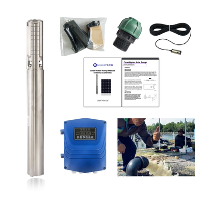 4OSP66-217 | Up to 217 ft, 66.7 GPM, 1.61 HP, solar submersible pump, with internal MPPT controller