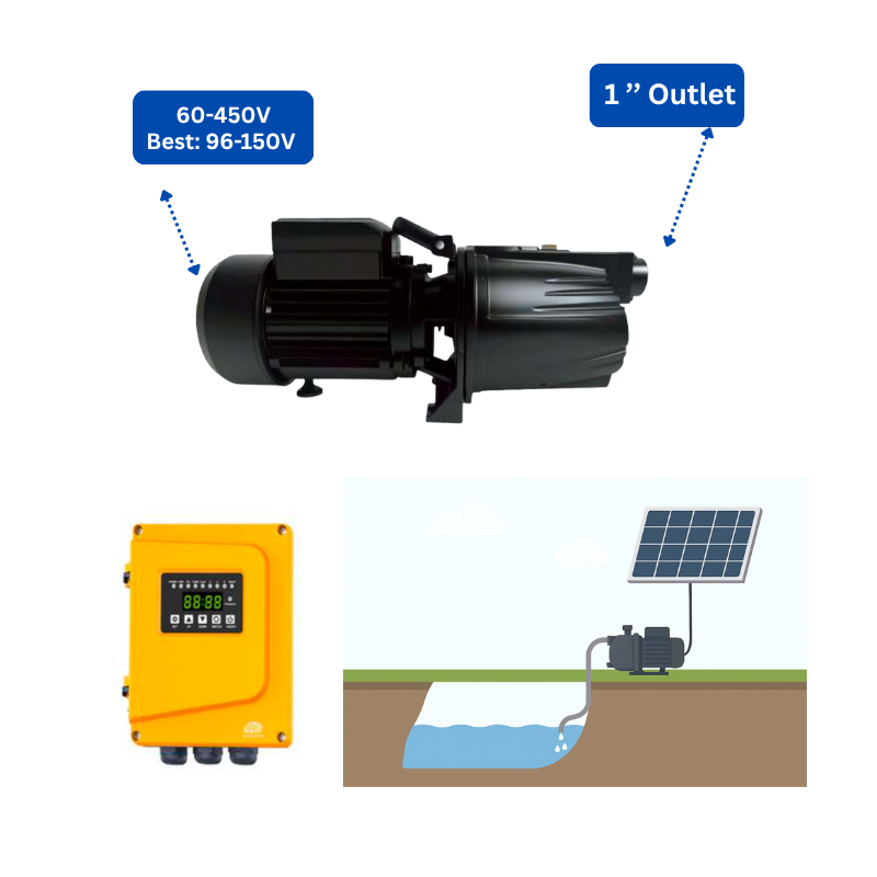 OSCP-1200-11 | Up to 229 ft, 11 GPM, 1 HP, 1200 W | Solar Surface Pump with External Controller