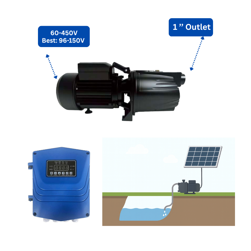 OSCP-1200-11 | Up to 229 ft, 11 GPM, 1 HP, 1200 W | Solar Surface Pump with External Controller