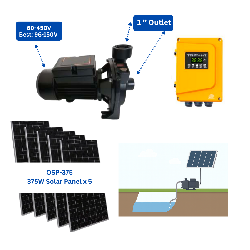 OSCP-1200-35 | Up to 121 ft, 34.8 GPM, 1.2 HP , 1200 W | Solar Surface Pump with External Controller