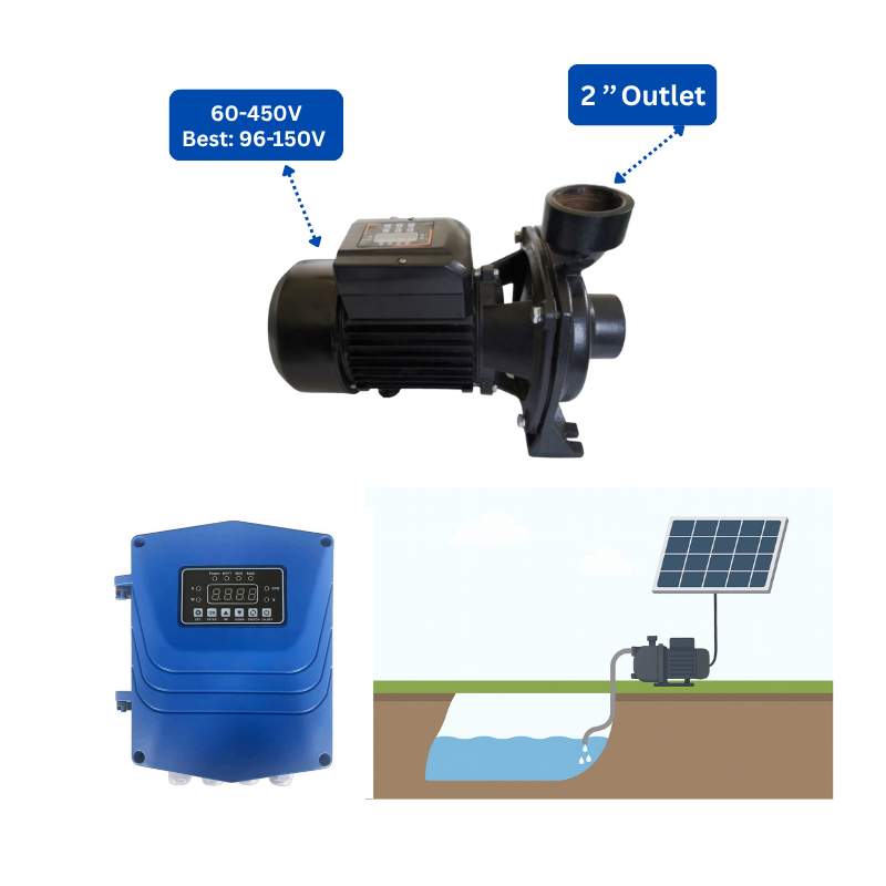 OSCP-1200-92 | Up to 68 ft, 92 GPM, 1 HP, 1200 W | Solar Surface Pump with External Controller