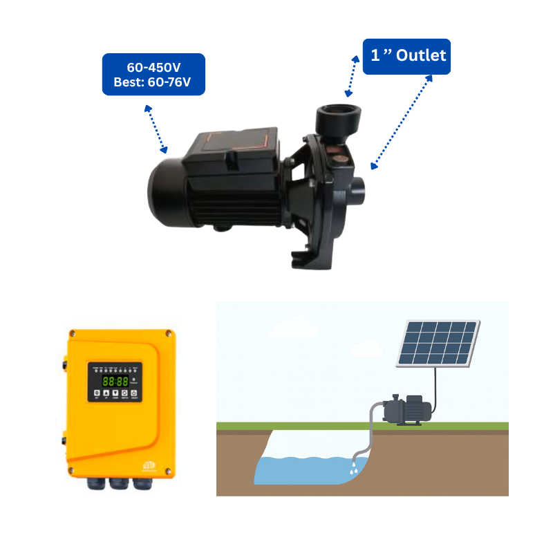 OSCP-700-22 | Up to 102 ft, 77 GPM, 700 W | Solar Surface Pump with External Controller